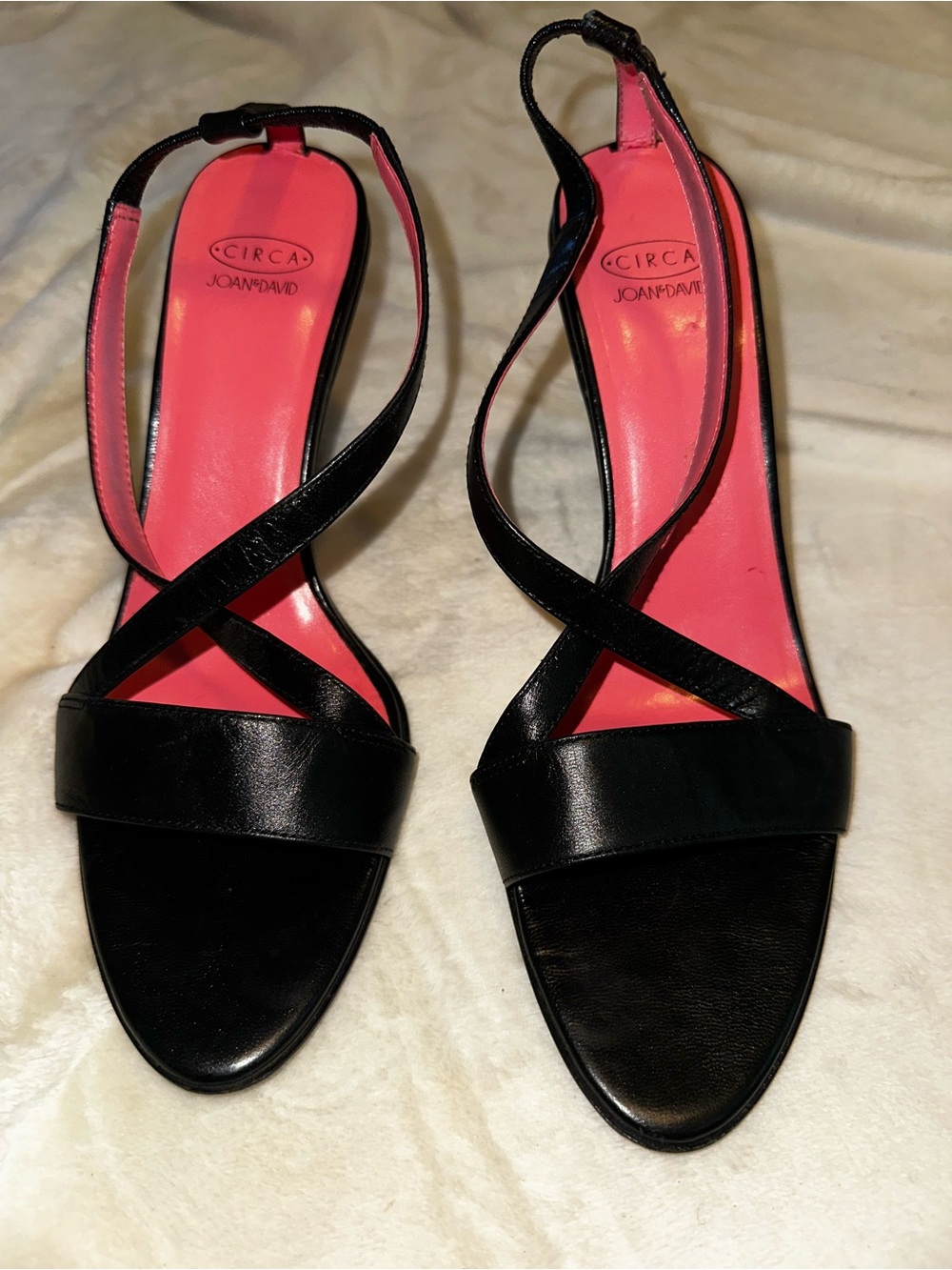 Joan & David Black Slingback Sandals with Pink Insole